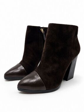 Tory Burch Rivington Chocolate Brown Suede Block Heel Ankle Boots 6.5
